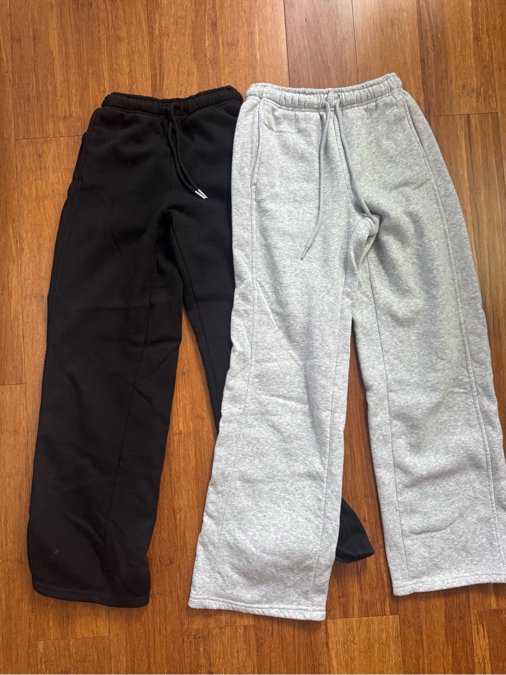 Women’s Black and Gray Fleece Wide Leg Sweatpants - Cozy Drawstring Bottoms